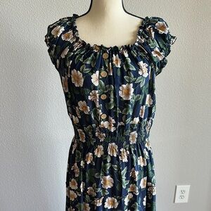 Floral Maxi Dress - Navy and Cream - Size XL